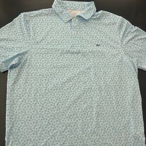 Vineyard Vines Blue Polo Shirt with Geometric Pattern